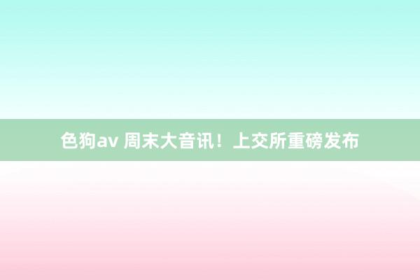 色狗av 周末大音讯！上交所重磅发布